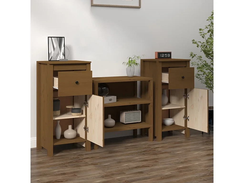 Sideboards im 2er-Set Lowboards Honigbraun 40x35x80 cm Massivholz Kiefer -RM80692