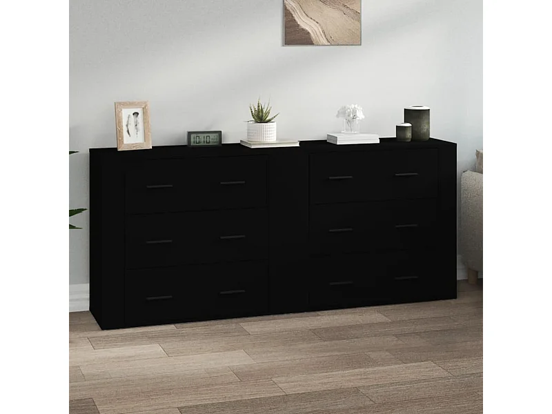 Sideboards Schwarz im 2er-Set Anrichten Holzwerkstoff -RM51838