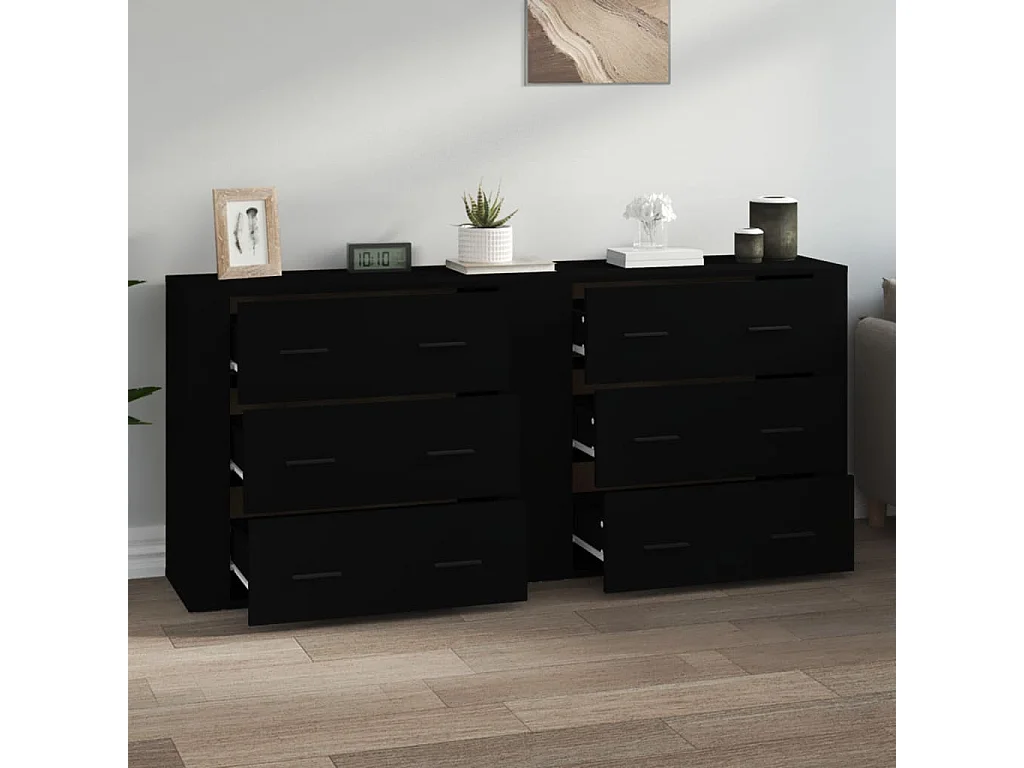 Sideboards Schwarz im 2er-Set Anrichten Holzwerkstoff -RM51838