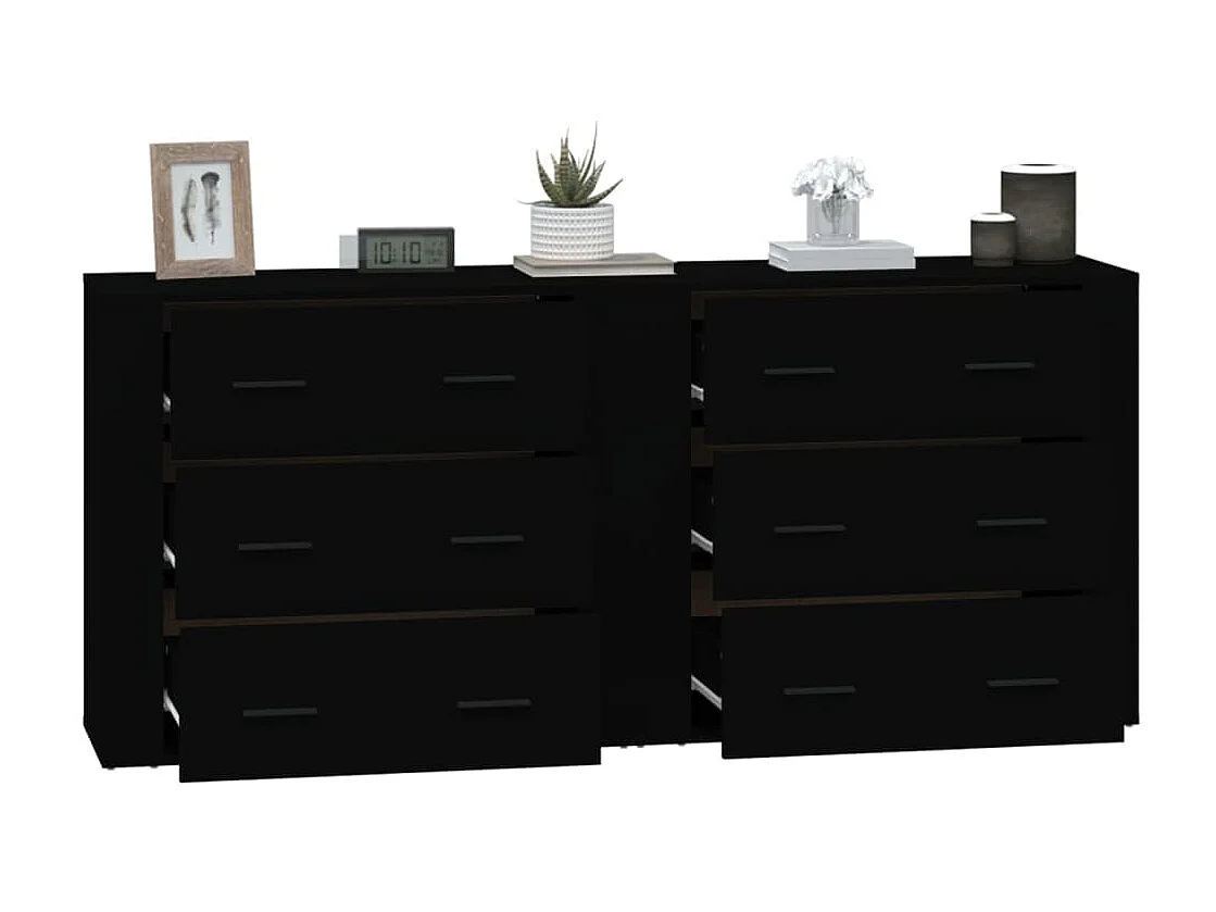Sideboards Schwarz im 2er-Set Anrichten Holzwerkstoff -RM51838
