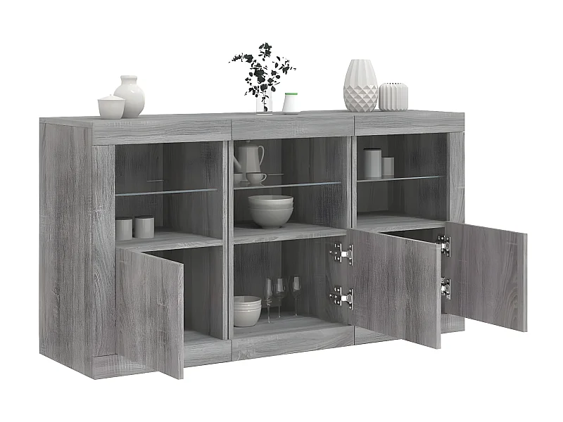 Sideboard Grau Anrichte mit LED-Leuchten Sonoma 123x37x67 cm -RM67846