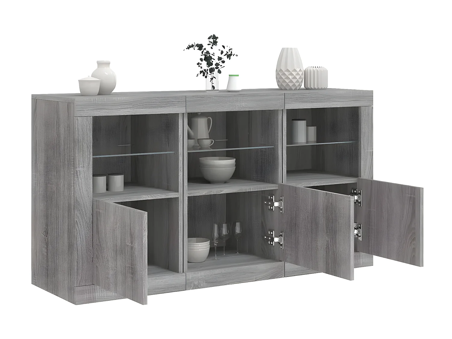Sideboard Grau Anrichte mit LED-Leuchten Sonoma 123x37x67 cm -RM67846