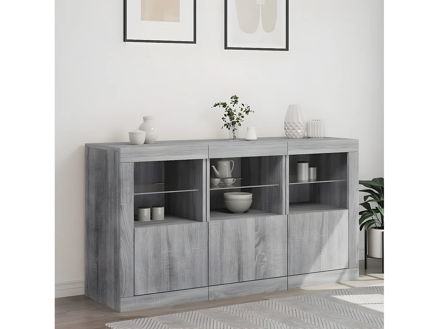 Sideboard Grau Anrichte mit LED-Leuchten Sonoma 123x37x67 cm -RM67846