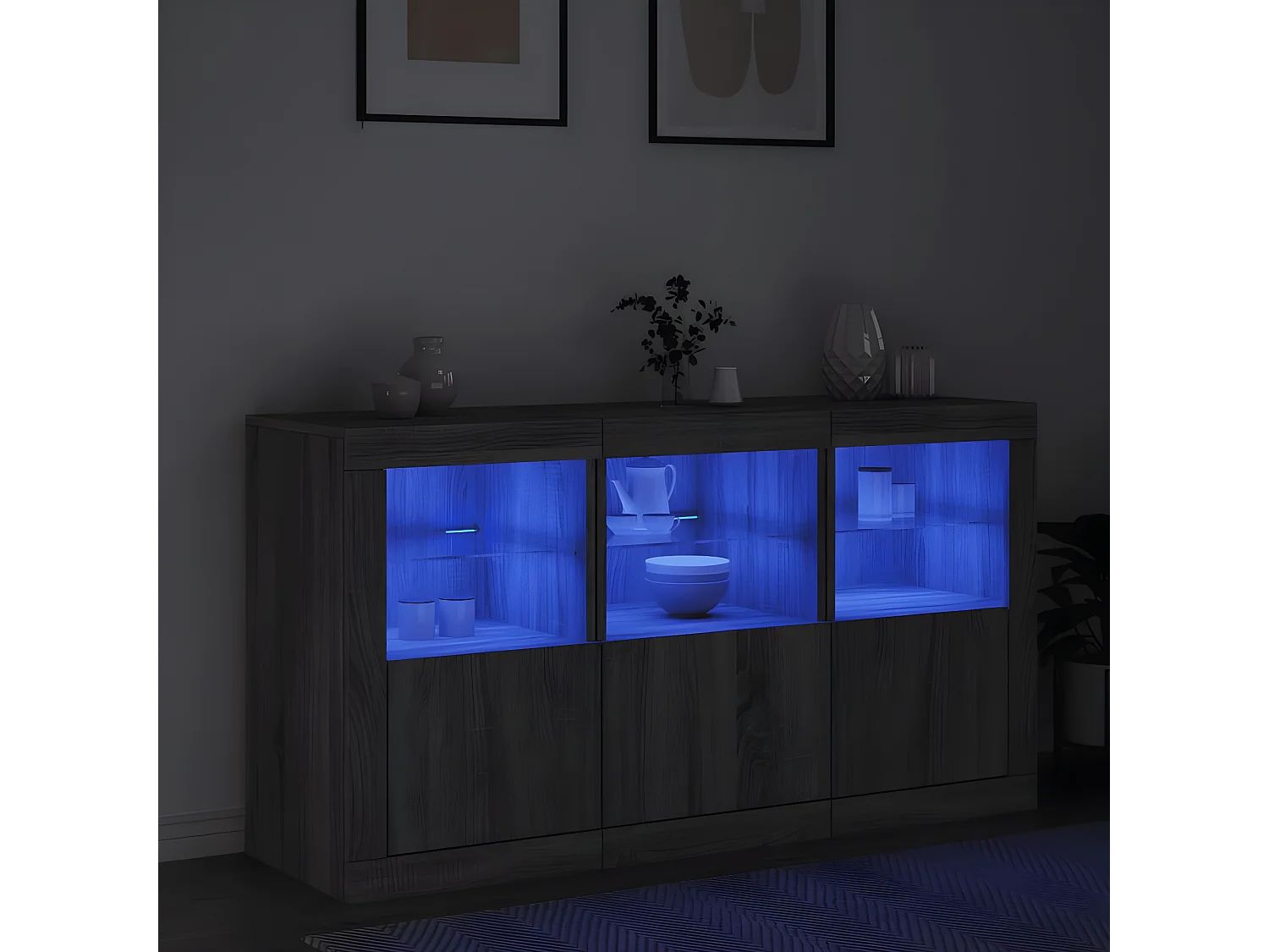 Sideboard Grau Anrichte mit LED-Leuchten Sonoma 123x37x67 cm -RM67846