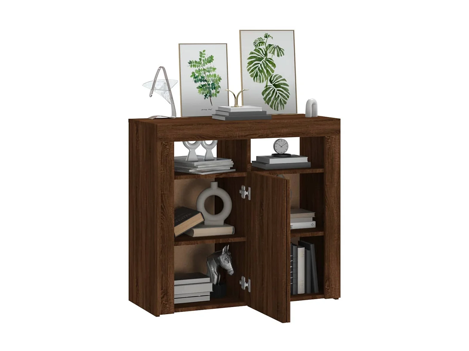 Sideboard Anrichte mit LED-Beleuchtung Braun Eichen-Optik 80x35x75 cm -RM22785