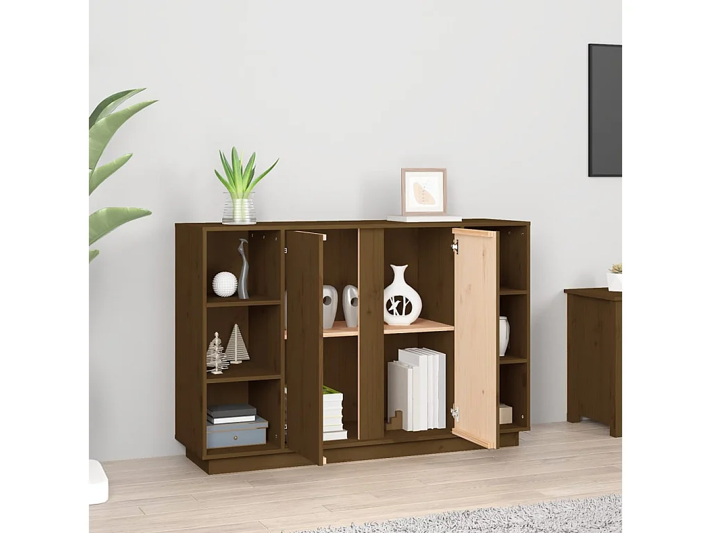 Sideboard Lowboard - Honigbraun 120x35x80 cm Massivholz Kiefer -RM57520