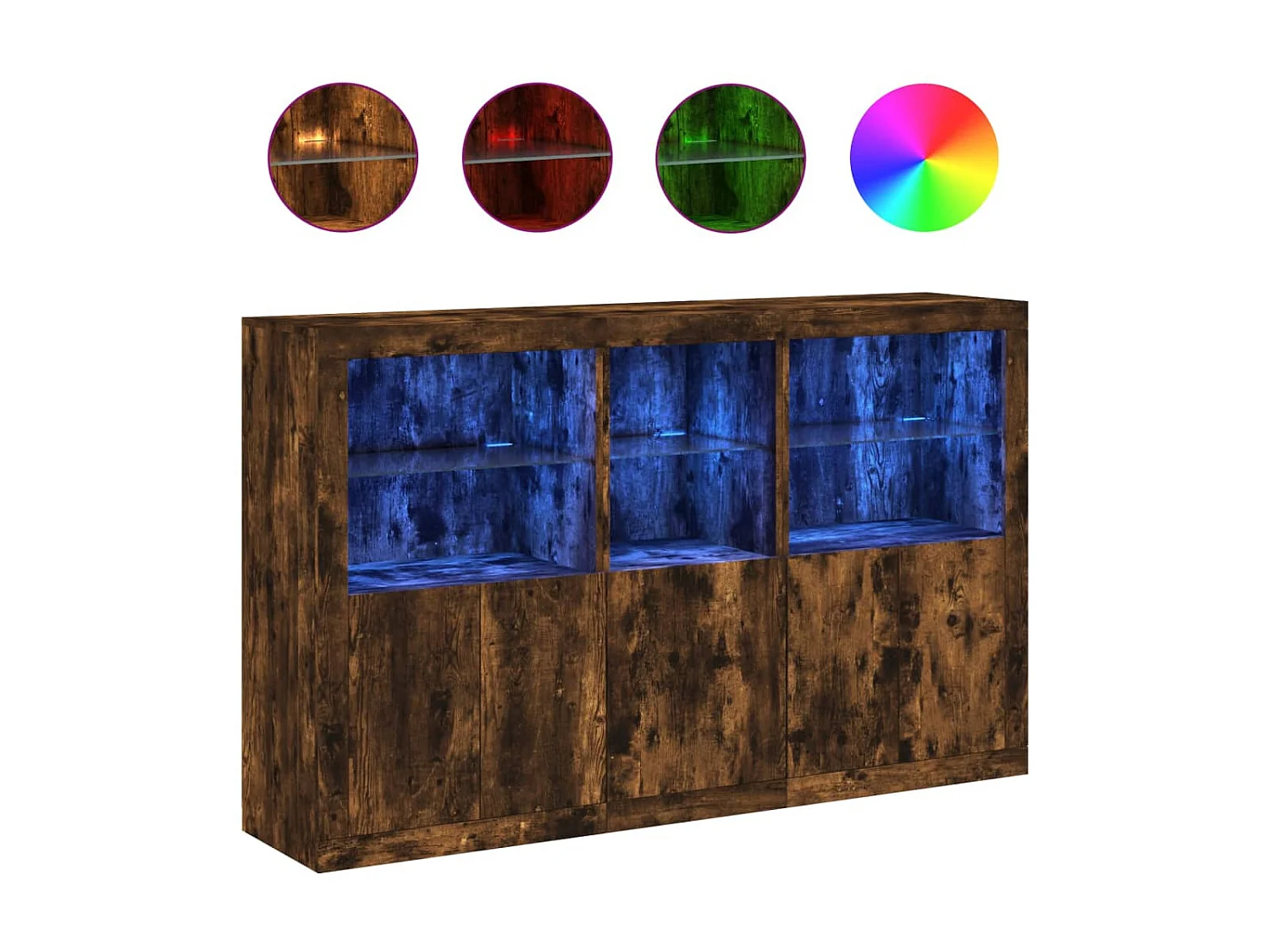 Sideboard mit LED-Leuchten Anrichte Räuchereiche 162x37x100 cm -RM68331