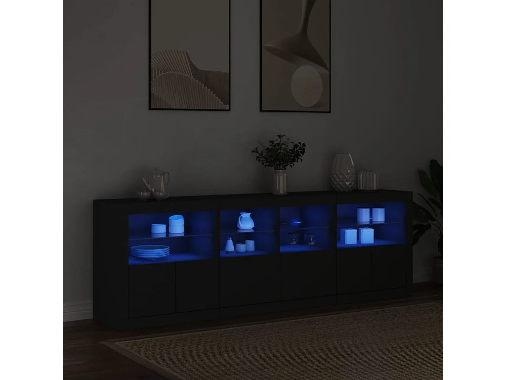 Sideboard mit LED-Leuchten Anrichte Schwarz 202x37x67 cm -RM88475