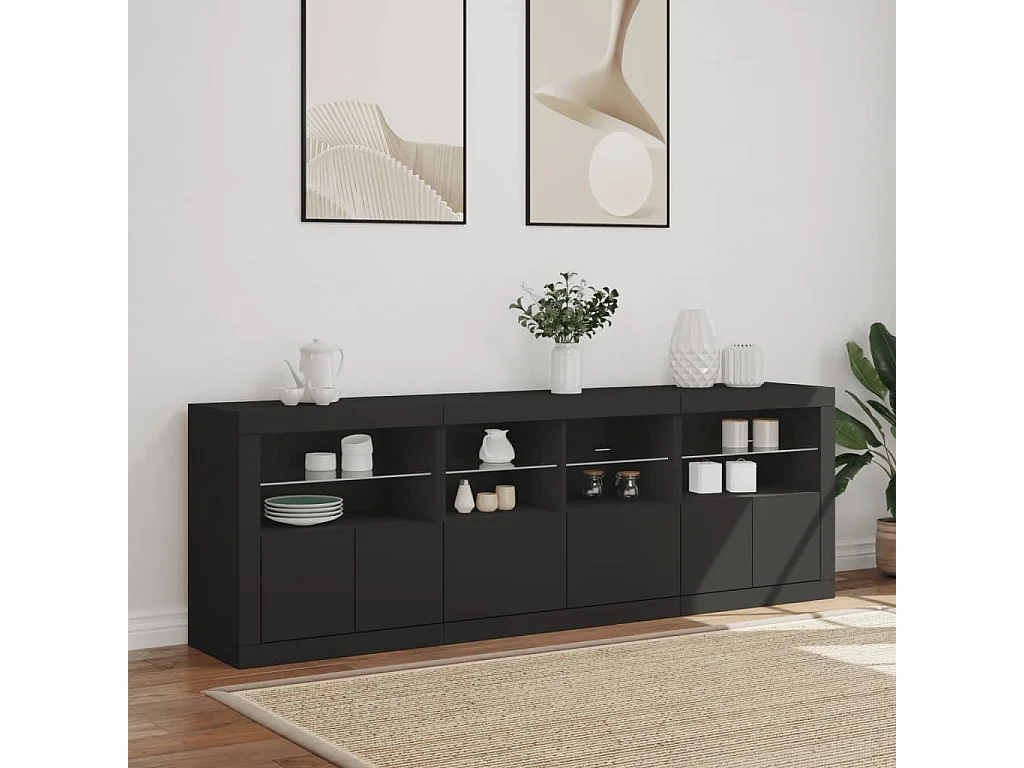Sideboard mit LED-Leuchten Anrichte Schwarz 202x37x67 cm -RM88475