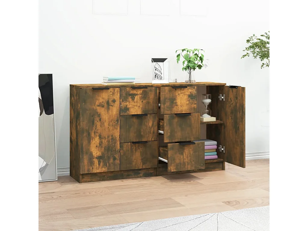 Sideboards im 2er-Set Lowboards Räuchereiche 60x30x70 cm Holzwerkstoff -RM83325