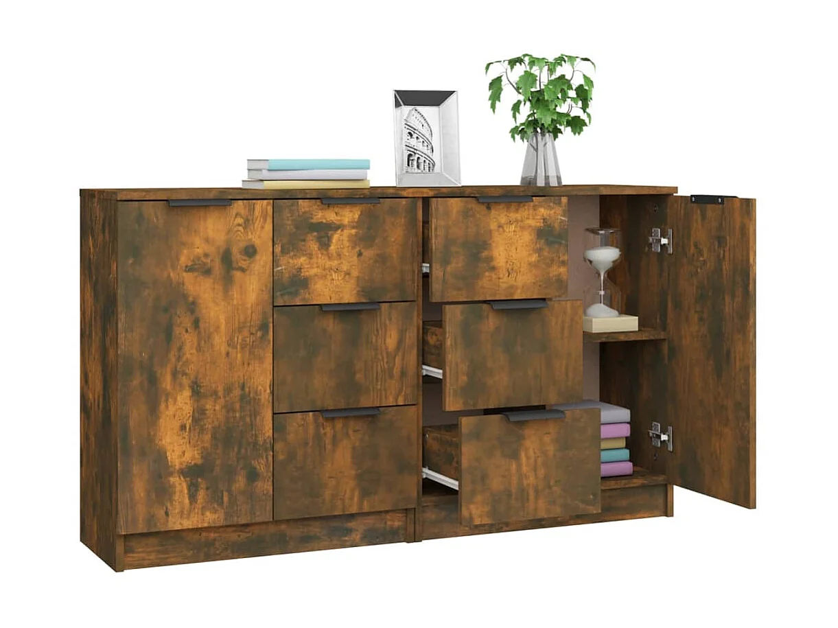 Sideboards im 2er-Set Lowboards Räuchereiche 60x30x70 cm Holzwerkstoff -RM83325