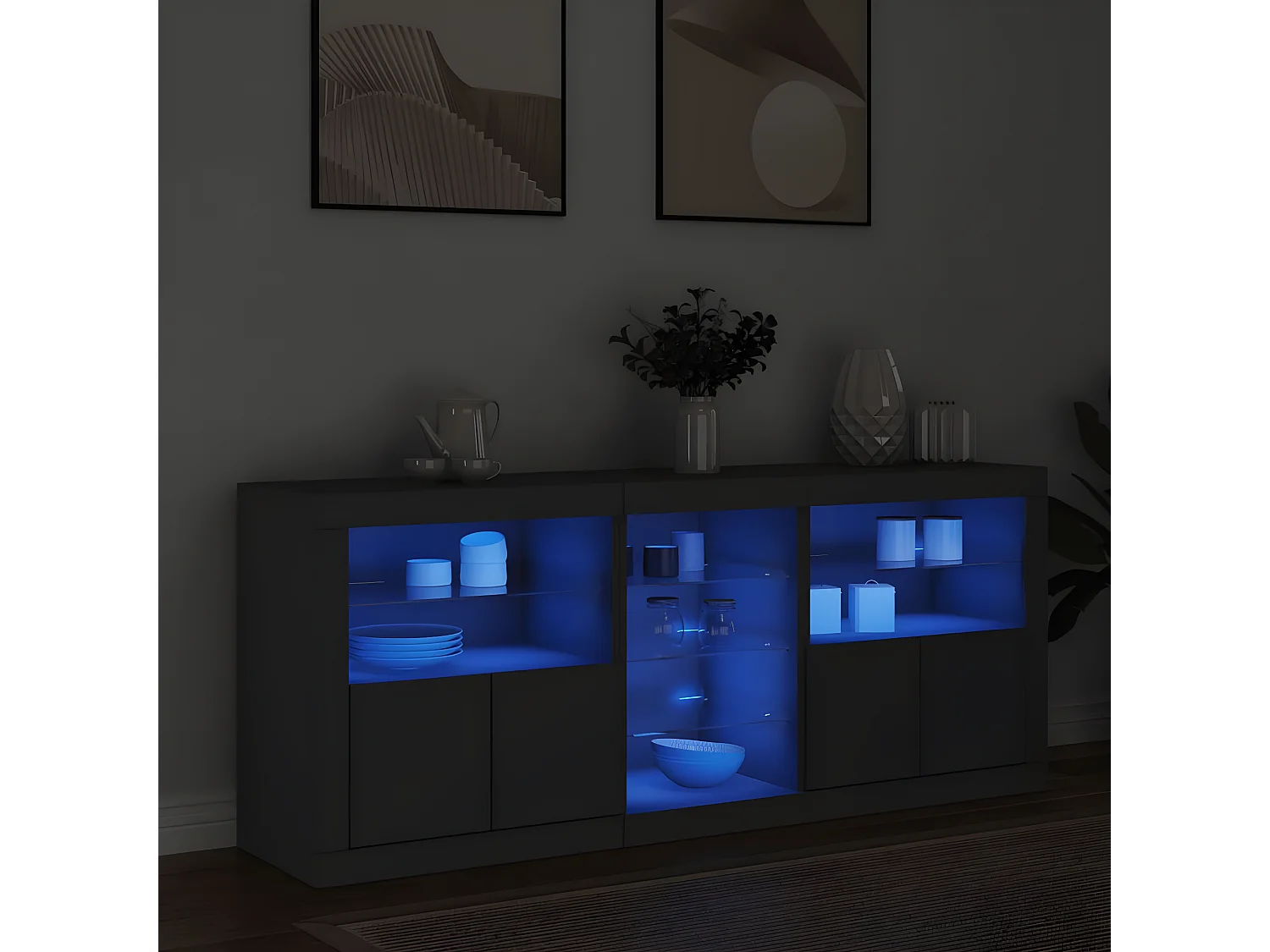Sideboard mit LED-Leuchten Anrichte Schwarz 162x37x67 cm -RM20337