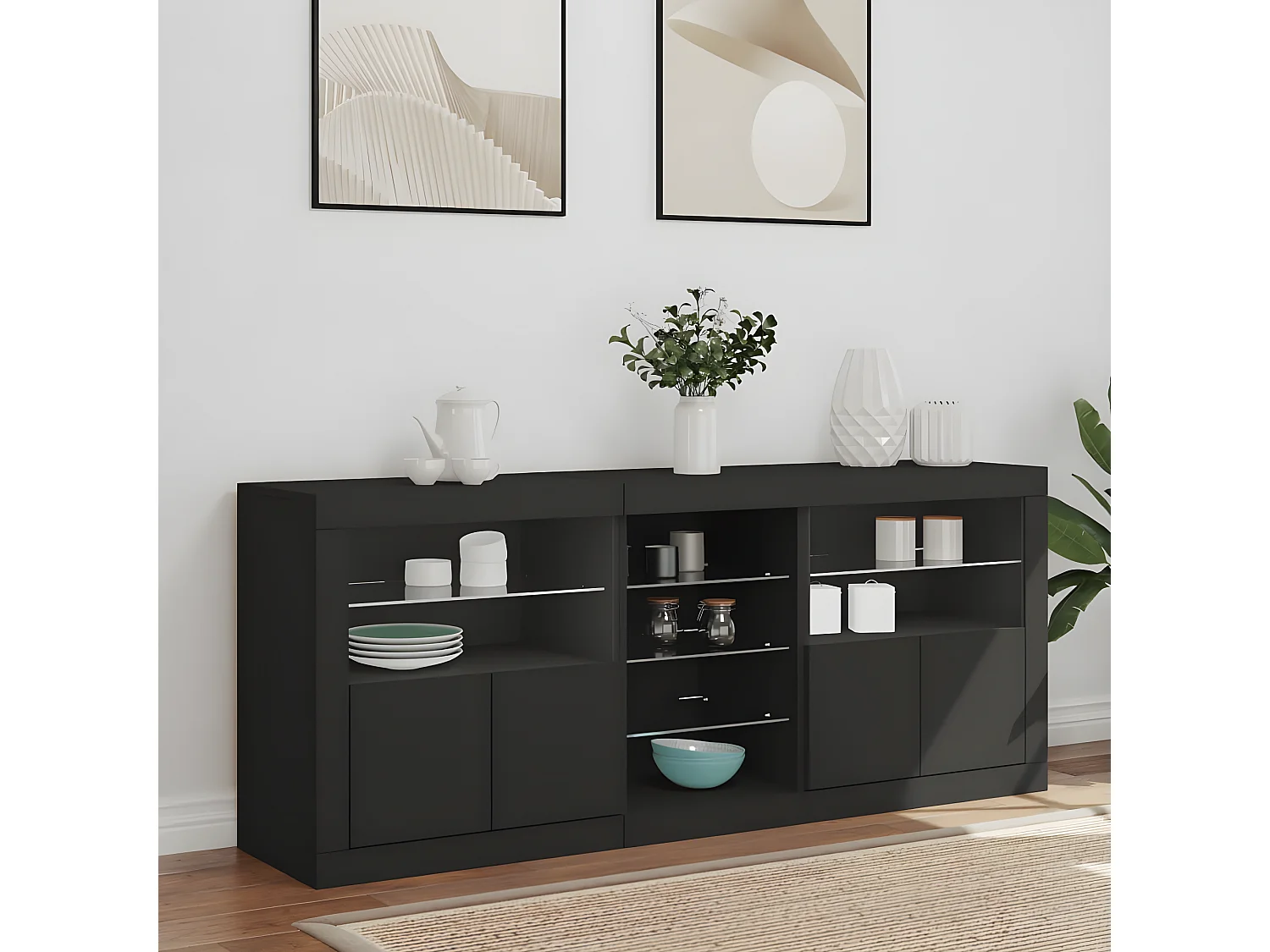 Sideboard mit LED-Leuchten Anrichte Schwarz 162x37x67 cm -RM20337