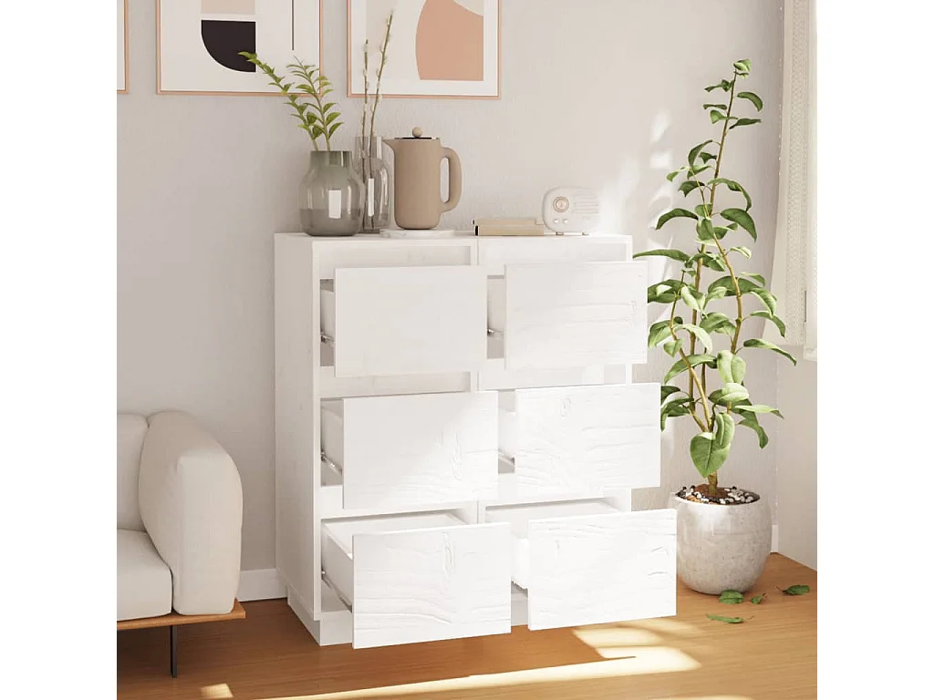 Sideboards im 2er-Set Lowboards Weiß 32x34x75 cm Massivholz Kiefer -RM69135