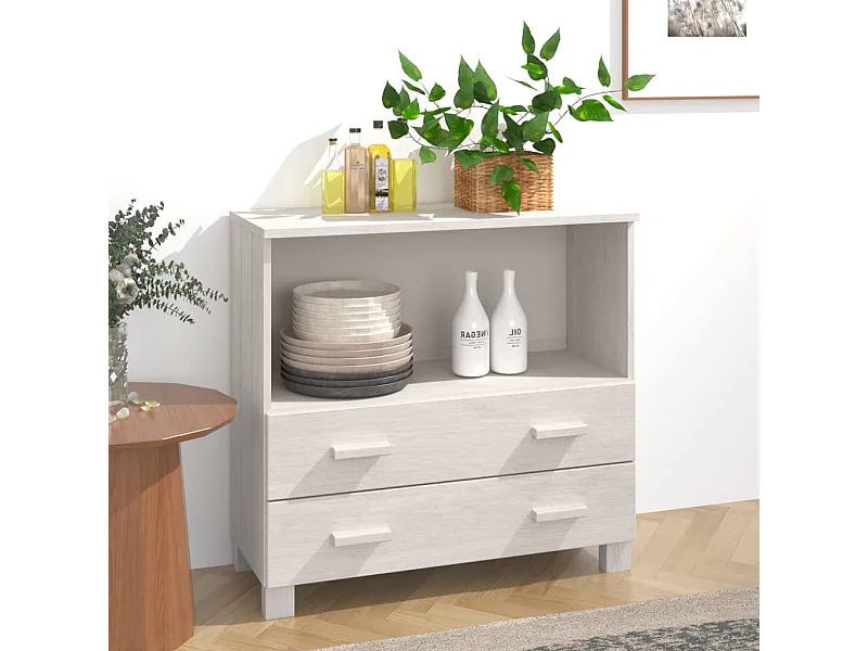 Sideboard Lowboard - HAMAR Weiß 85x35x80 cm Massivholz Kiefer -RM14169