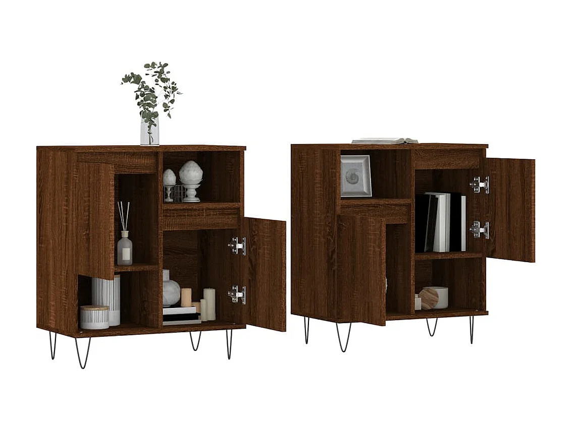 Sideboards im 2er-Set Lowboards Braun Eichen-Optik Holzwerkstoff -RM72023