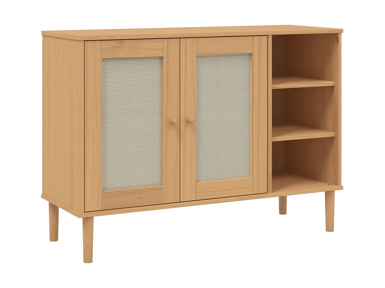 Sideboard Anrichte mit 2 Türen SENJA Rattan-Optik Braun 112x40x80 cm Kiefernholz -RM93483