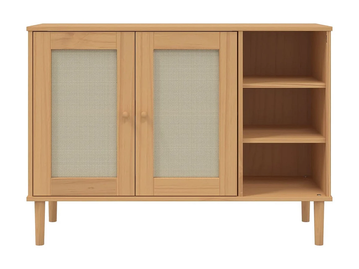 Sideboard Anrichte mit 2 Türen SENJA Rattan-Optik Braun 112x40x80 cm Kiefernholz -RM93483