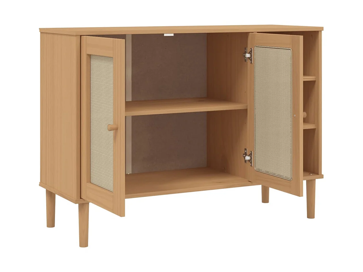 Sideboard Anrichte mit 2 Türen SENJA Rattan-Optik Braun 112x40x80 cm Kiefernholz -RM93483