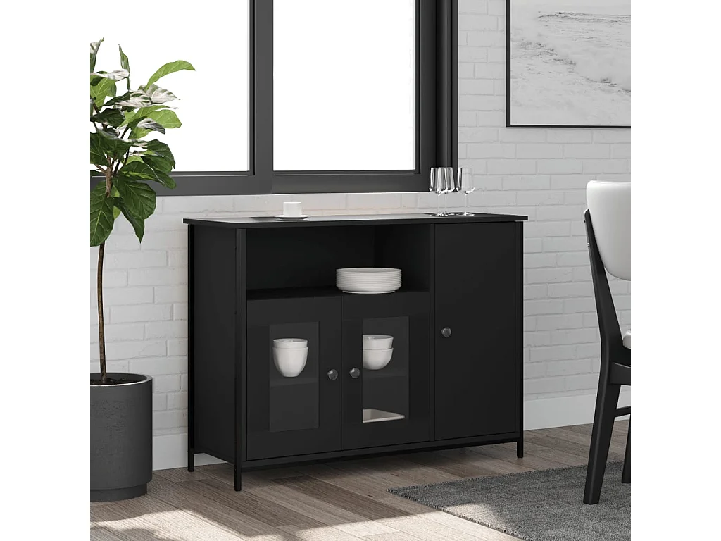 Sideboard Schwarz Anrichte 100x35x75 cm Holzwerkstoff -RM43942