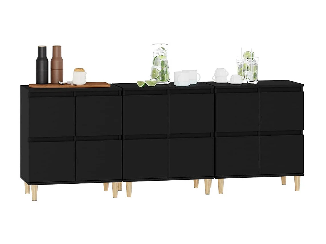 Sideboards im 3er-Set Lowboards Schwarz 60x35x70 cm Holzwerkstoff -RM23108