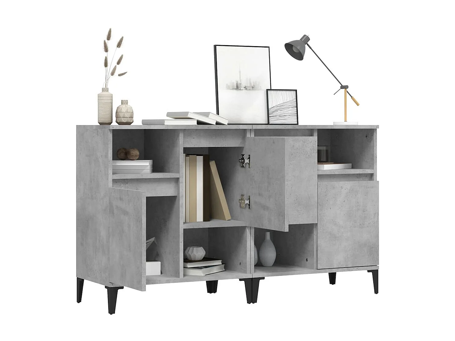 Sideboards im 2er-Set Lowboards Betongrau 60x35x70 cm Holzwerkstoff -RM58173