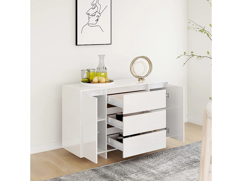 Sideboard Anrichte - 3 Schubladen Hochglanz-Weiß 120x41x75cm Holzwerkstoff -RM73691