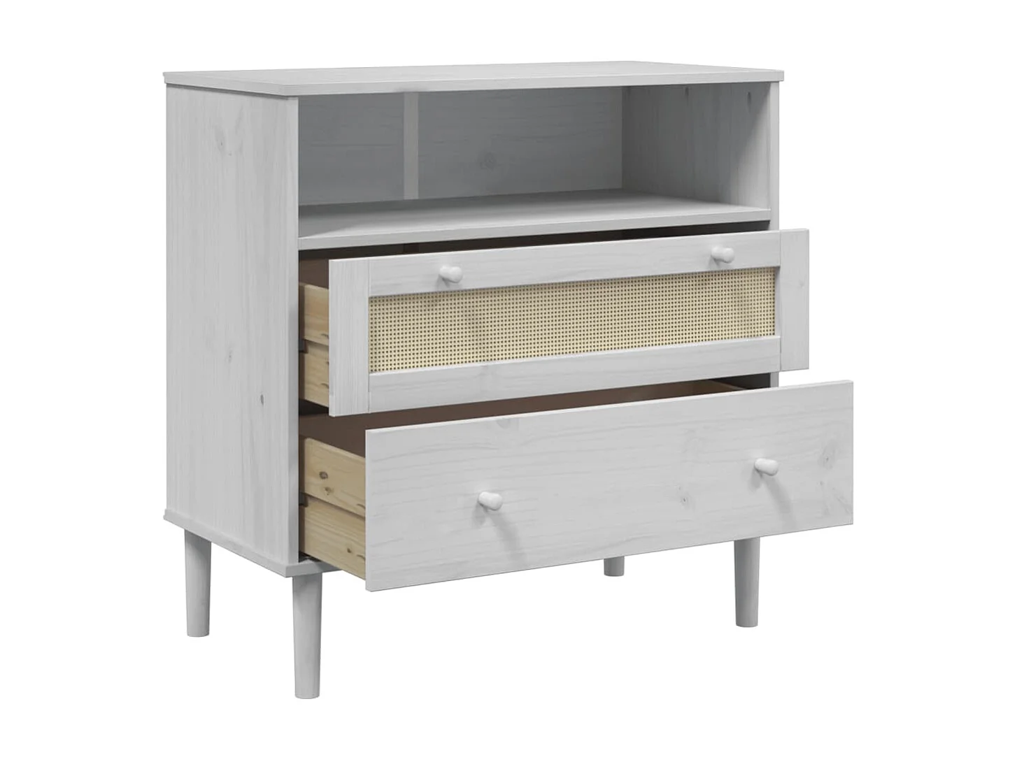 Sideboard Weiß Anrichte SENJA Rattan-Optik 80x40x80 cm Kiefernholz -RM58884