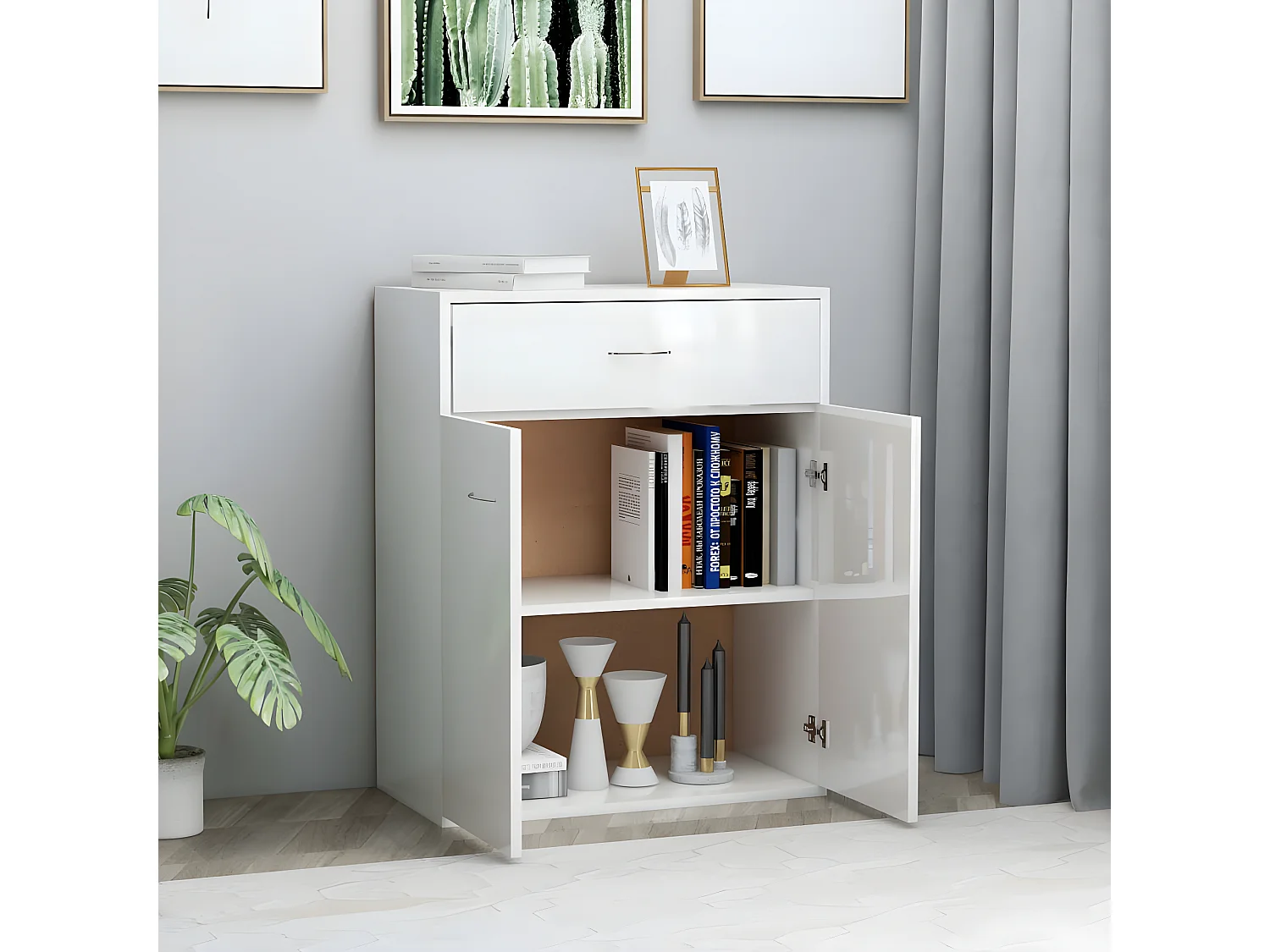 Sideboard Lowboard - Hochglanz-Weiß 60x30x75 cm Holzwerkstoff -RM72122