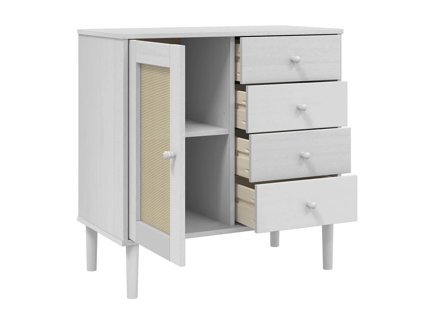 Sideboard Weiß Anrichte SENJA Rattan-Optik 80x40x80 cm Kiefernholz -RM30959