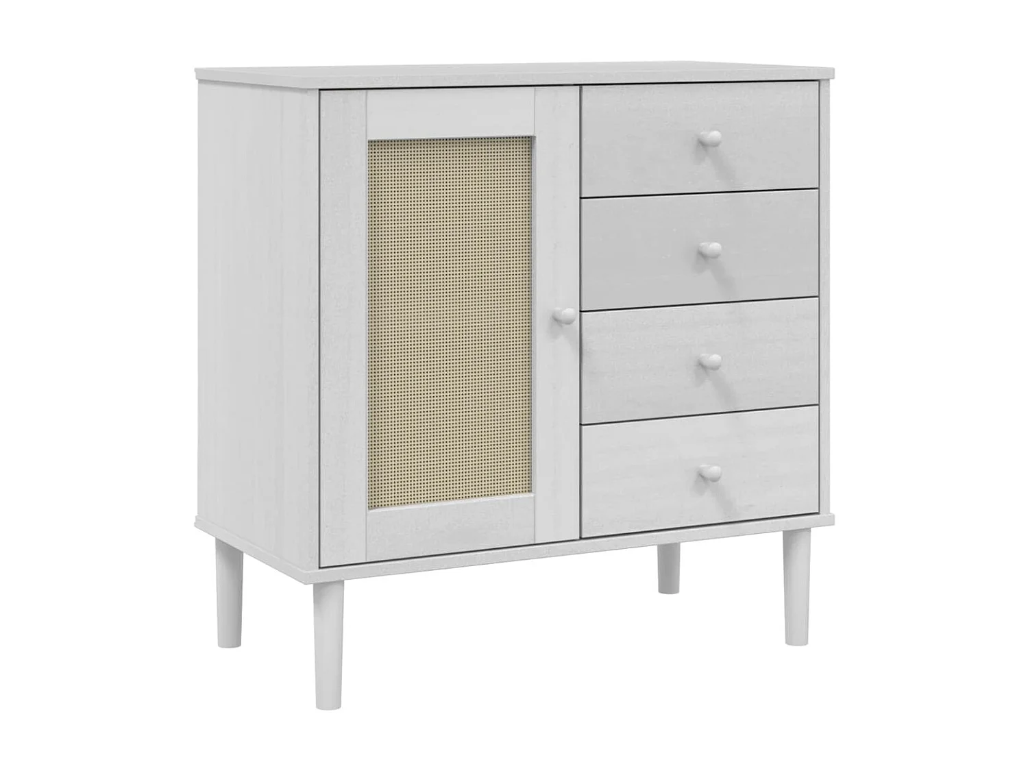 Sideboard Weiß Anrichte SENJA Rattan-Optik 80x40x80 cm Kiefernholz -RM30959