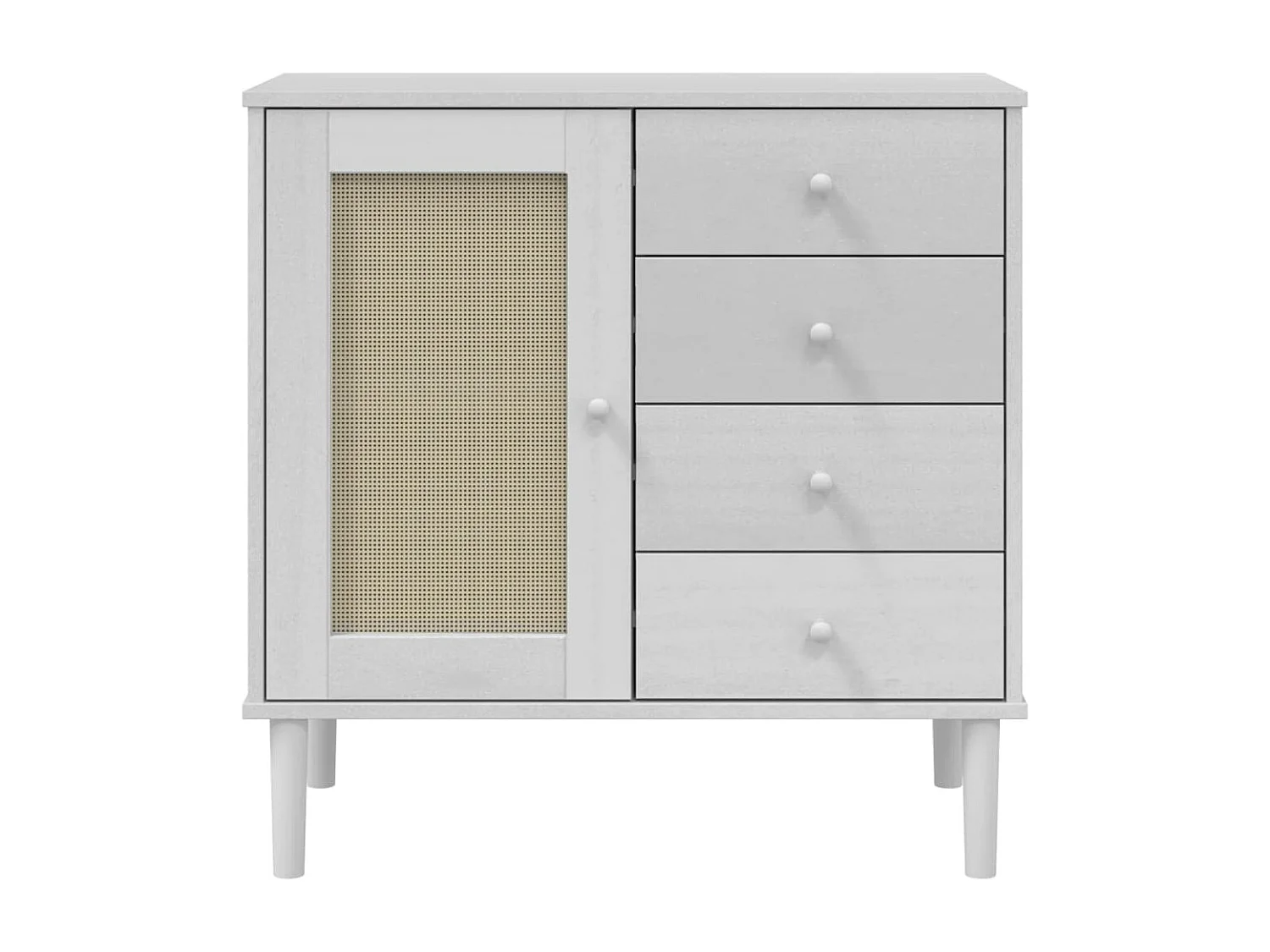 Sideboard Weiß Anrichte SENJA Rattan-Optik 80x40x80 cm Kiefernholz -RM30959