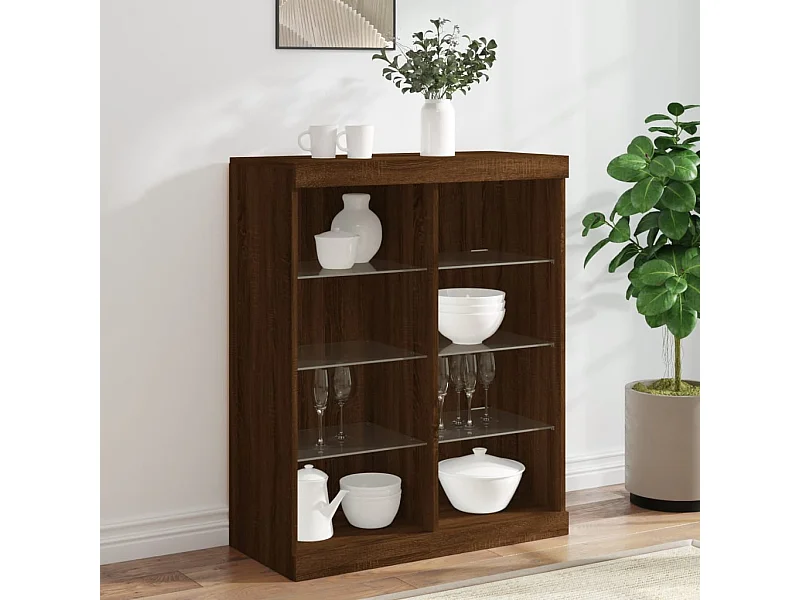 Sideboard Braun Anrichte mit LED-Leuchten Eichen-Optik 81x37x100 cm -RM10550