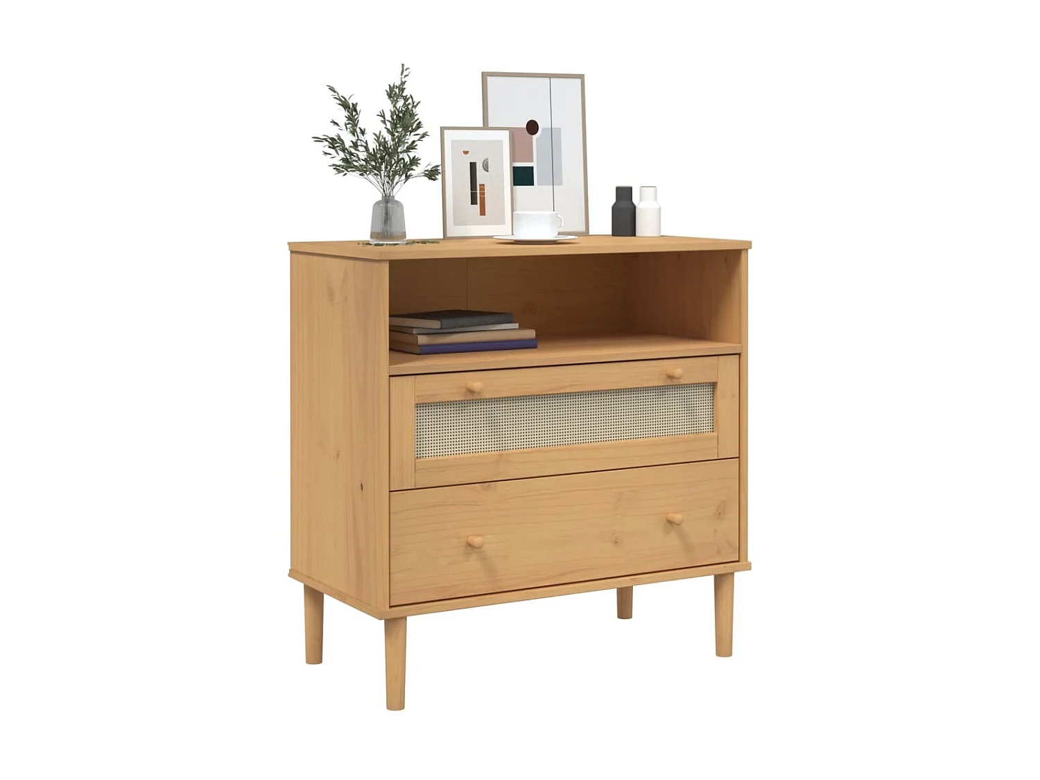 Sideboard Braun Anrichte SENJA Rattan-Optik 80x40x80 cm Kiefernholz -RM48346