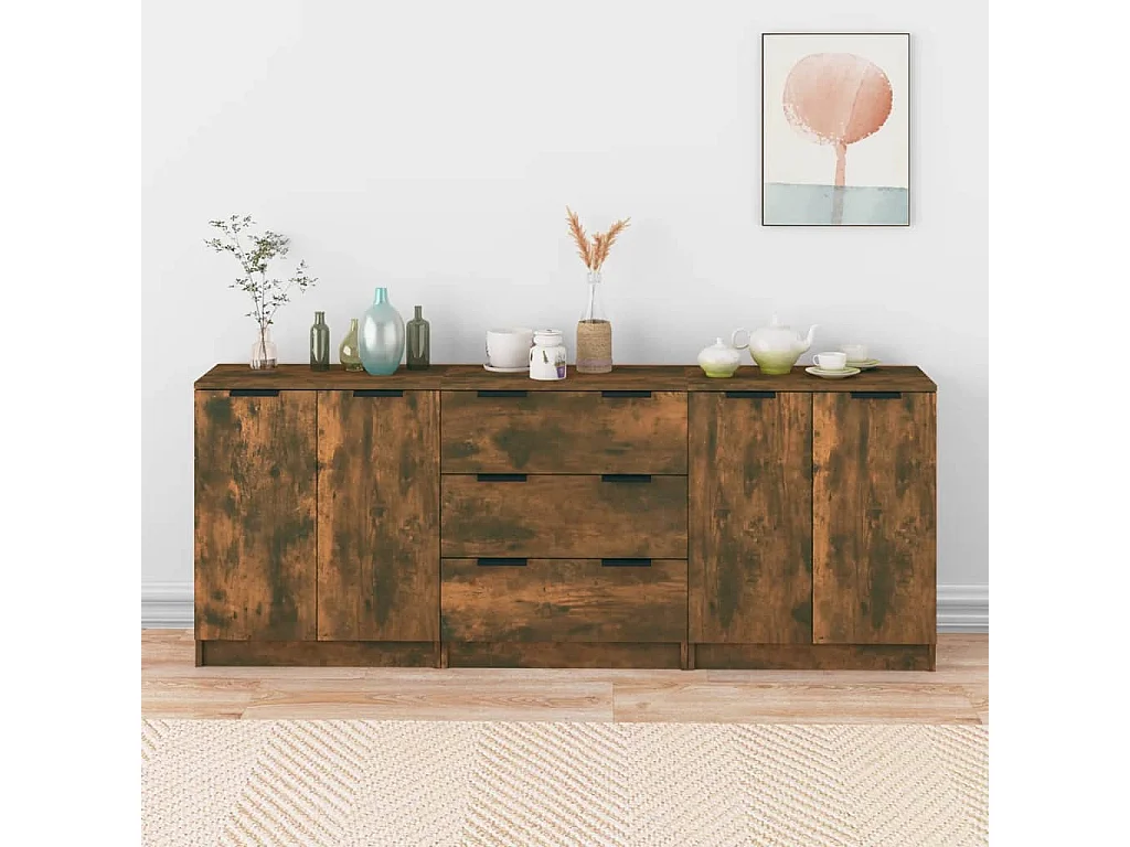 3-tlg. Sideboard Anrichte Räuchereiche Holzwerkstoff -RM82874