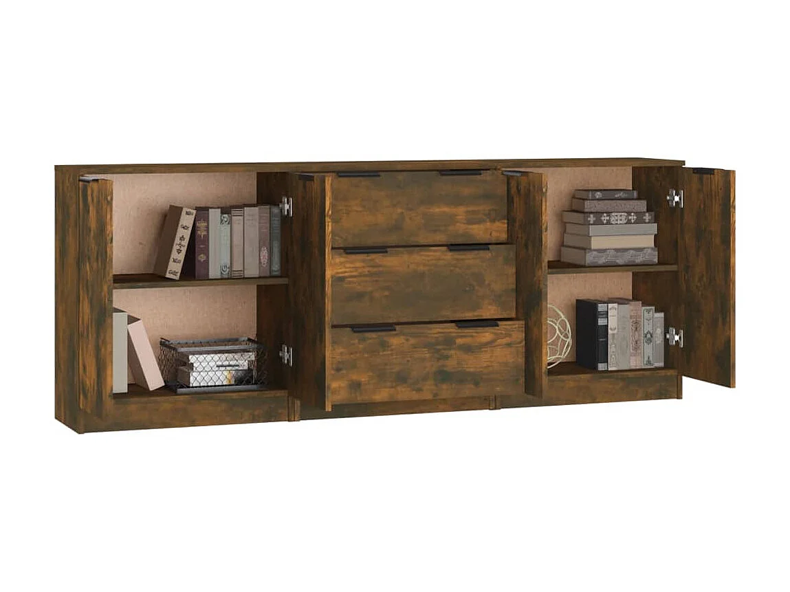 3-tlg. Sideboard Anrichte Räuchereiche Holzwerkstoff -RM82874