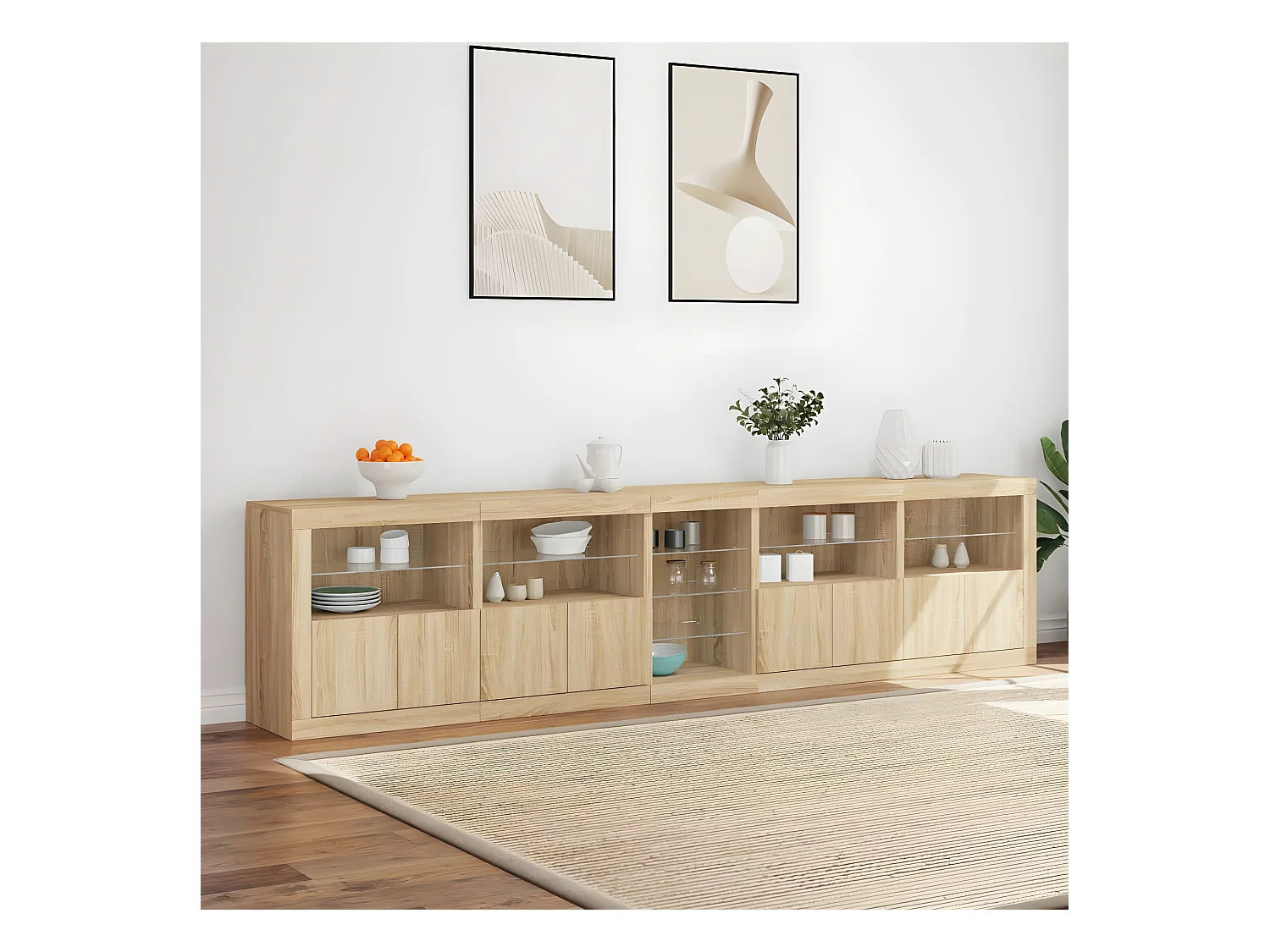 Sideboard mit LED-Leuchten Anrichte Sonoma-Eiche 283x37x67 cm -RM29253