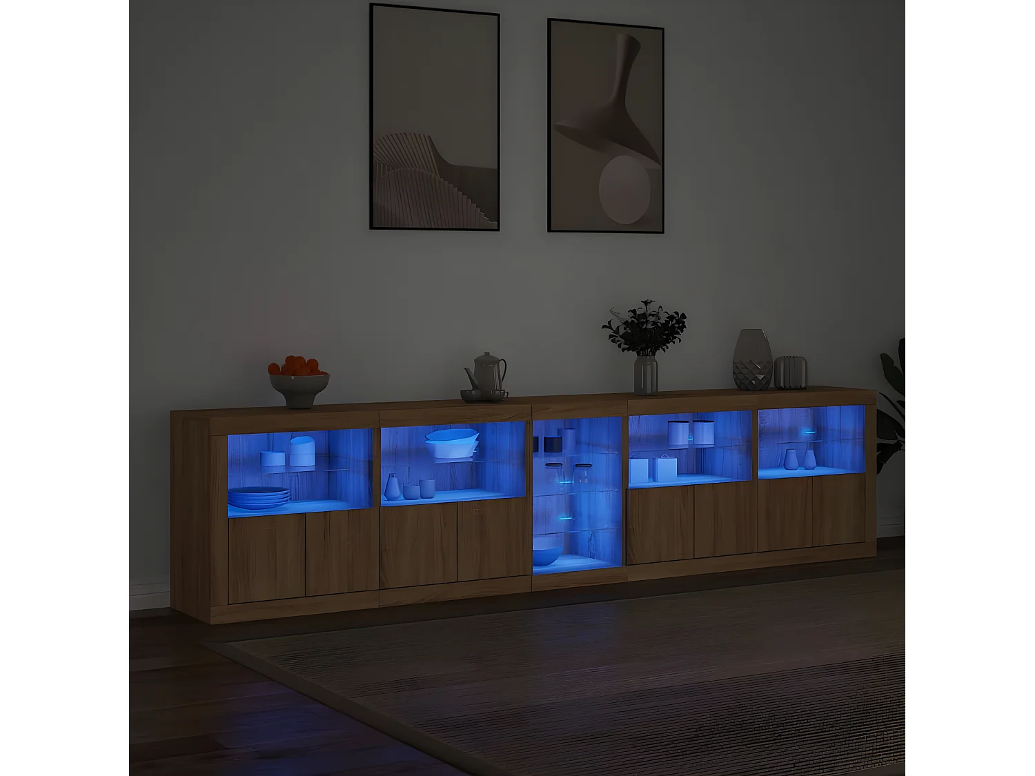 Sideboard mit LED-Leuchten Anrichte Sonoma-Eiche 283x37x67 cm -RM29253