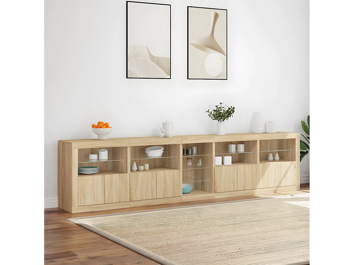 Sideboard mit LED-Leuchten Anrichte Sonoma-Eiche 283x37x67 cm -RM29253