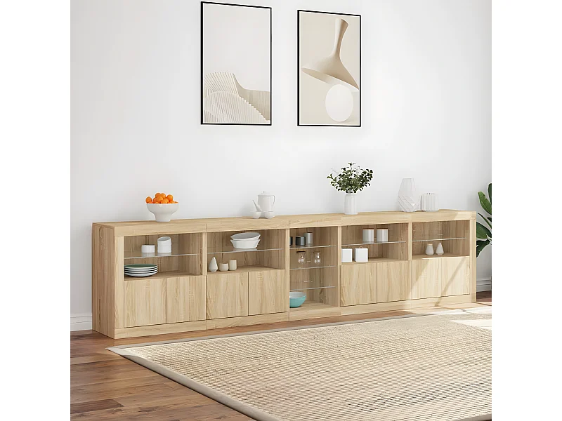 Sideboard mit LED-Leuchten Anrichte Sonoma-Eiche 283x37x67 cm -RM29253