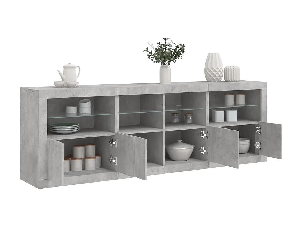 Sideboard mit LED-Leuchten - Anrichte Betongrau 202x37x67 cm -RM90827
