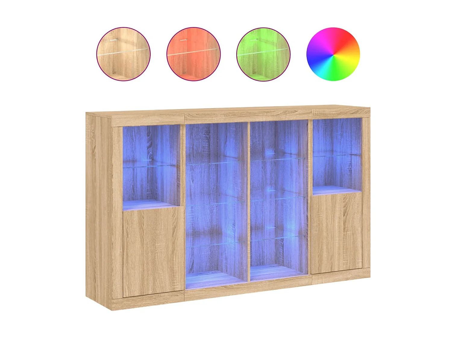 Sideboards mit LED-Leuchten im 3er-Set Anrichten Sonoma-Eiche Holzwerkstoff -RM99073