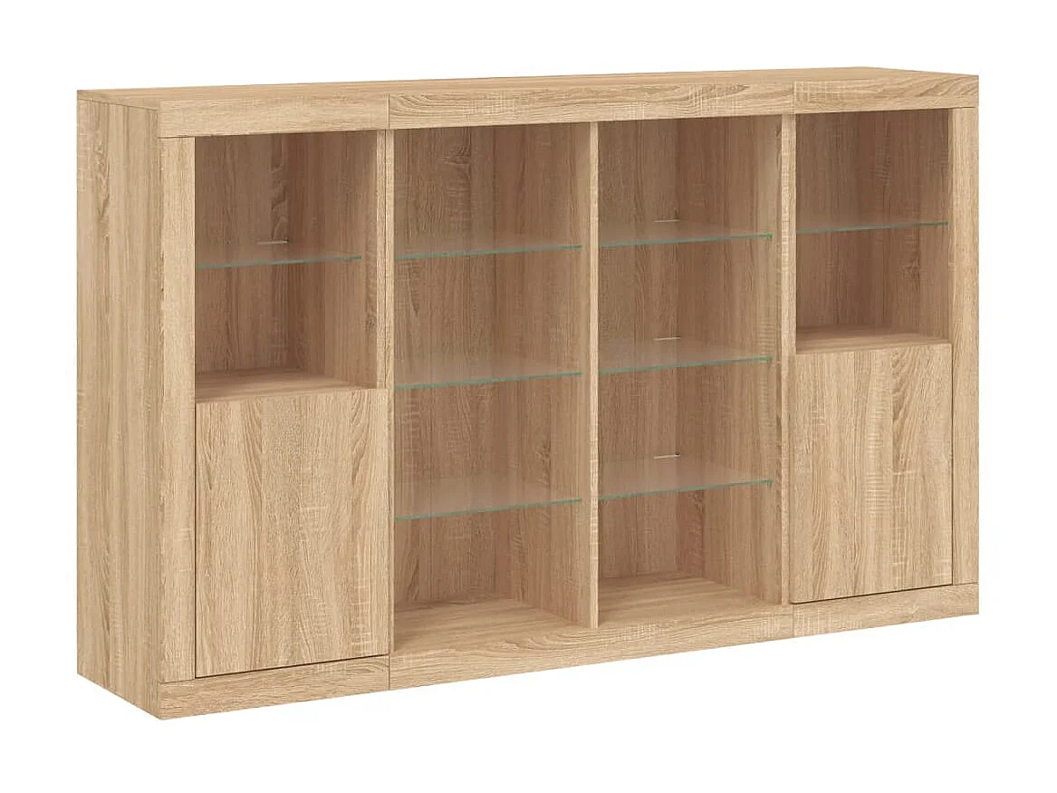 Sideboards mit LED-Leuchten im 3er-Set Anrichten Sonoma-Eiche Holzwerkstoff -RM99073