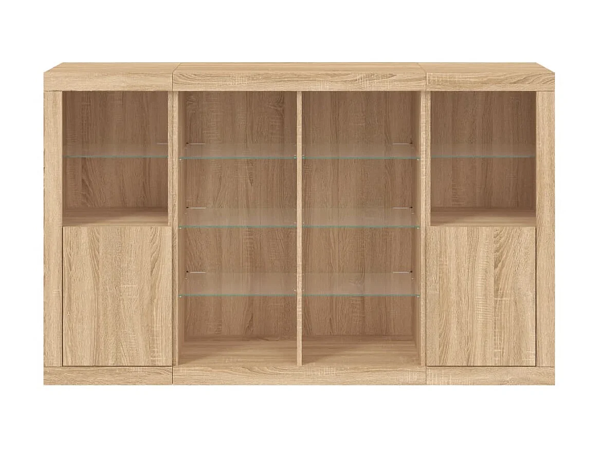 Sideboards mit LED-Leuchten im 3er-Set Anrichten Sonoma-Eiche Holzwerkstoff -RM99073