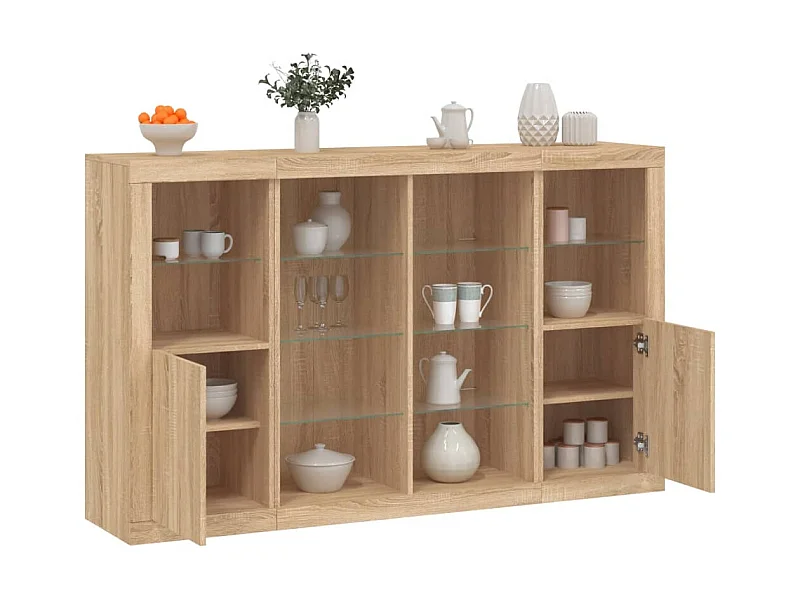 Sideboards mit LED-Leuchten im 3er-Set Anrichten Sonoma-Eiche Holzwerkstoff -RM99073