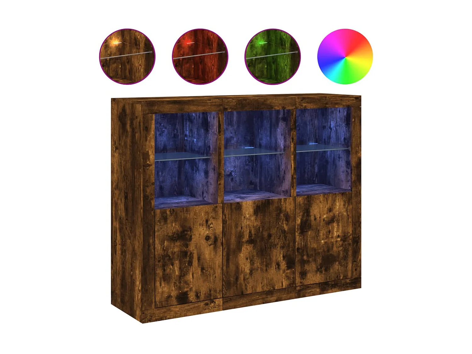 Sideboards mit LED-Leuchten im 3er-Set Anrichten Räuchereiche Holzwerkstoff -RM95963