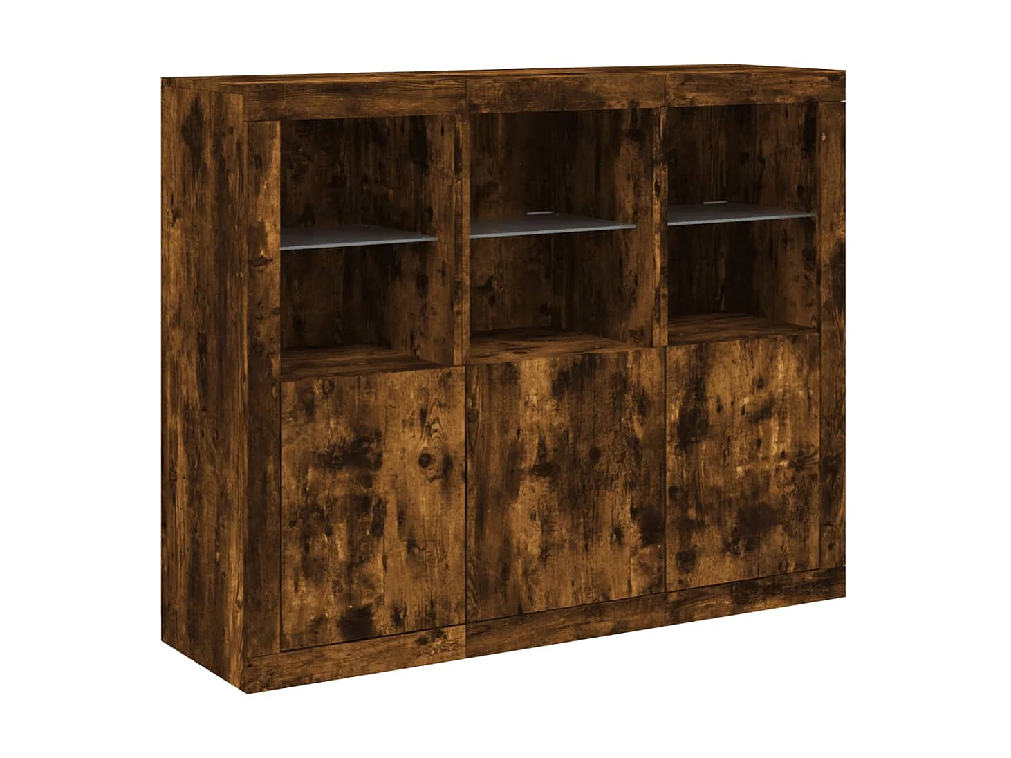 Sideboards mit LED-Leuchten im 3er-Set Anrichten Räuchereiche Holzwerkstoff -RM95963