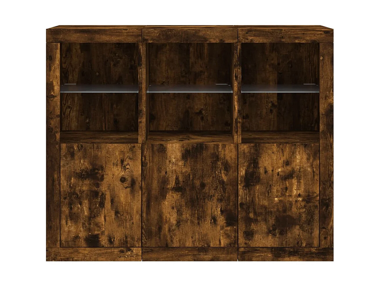 Sideboards mit LED-Leuchten im 3er-Set Anrichten Räuchereiche Holzwerkstoff -RM95963