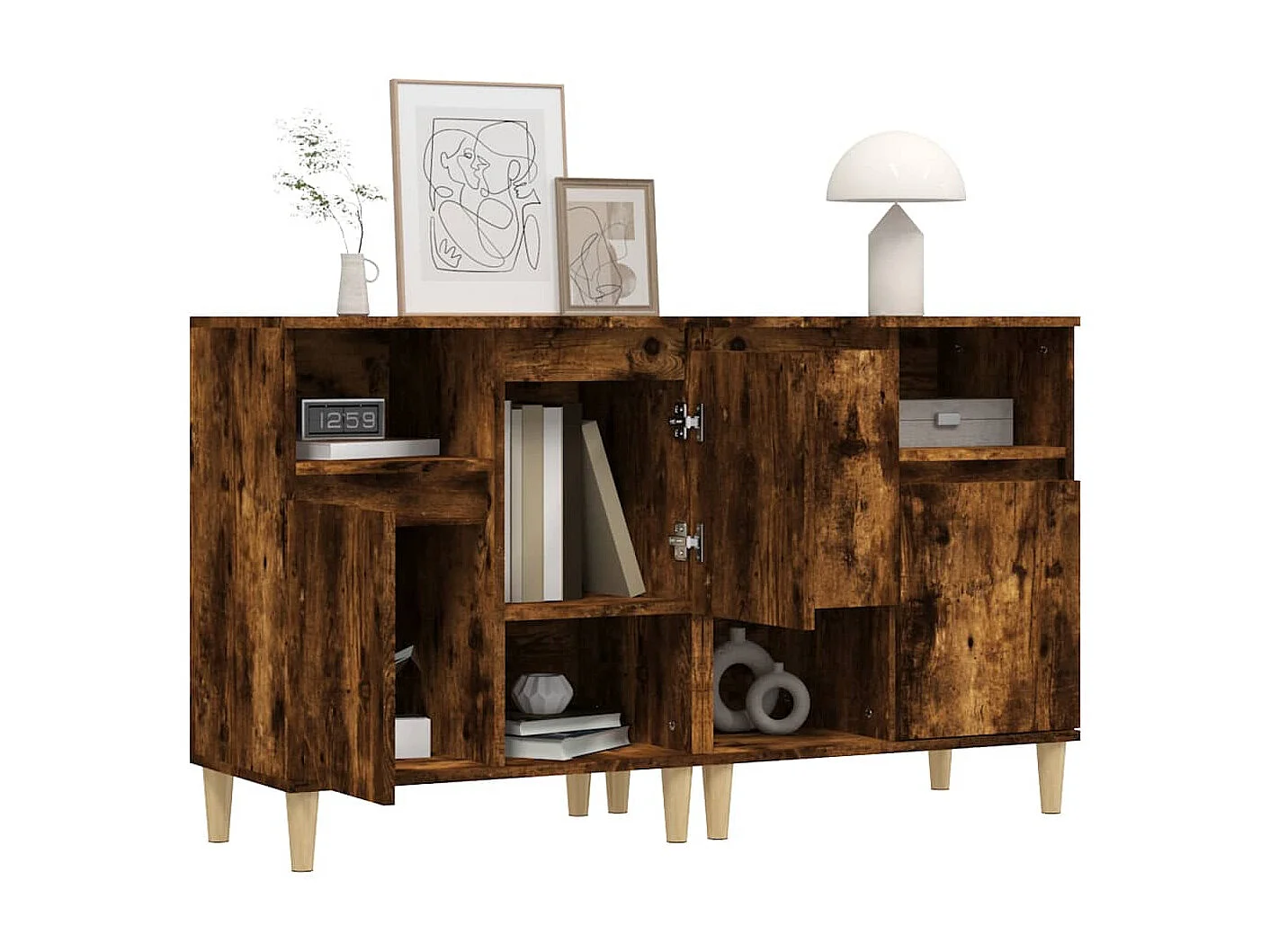 Sideboards im 2er-Set Lowboards Räuchereiche 60x35x70 cm Holzwerkstoff -RM17387