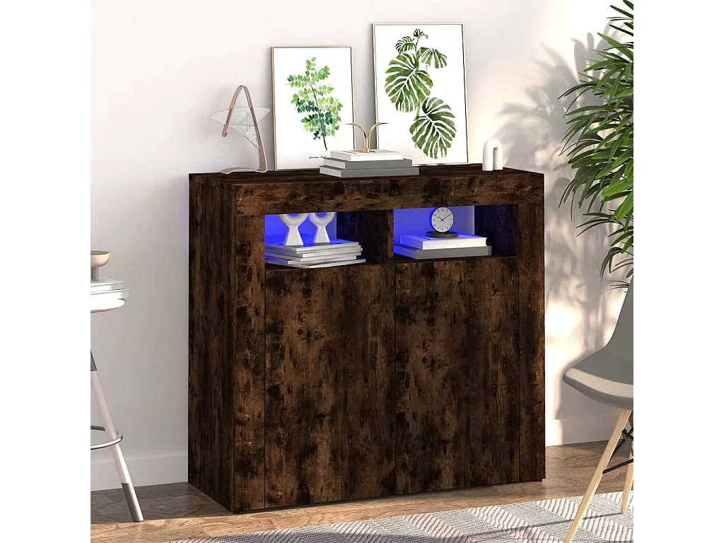 Sideboard Anrichte mit LED-Beleuchtung Räuchereiche 80x35x75 cm -RM44805